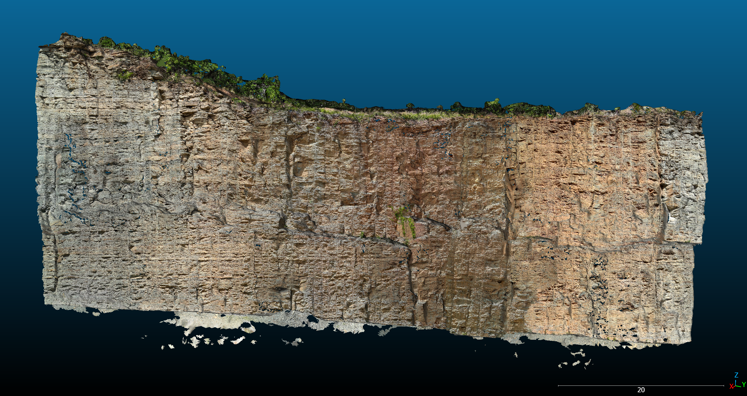Three-dimensional digital model of the layered rock exposed along the Celina East roadcut in Tennessee